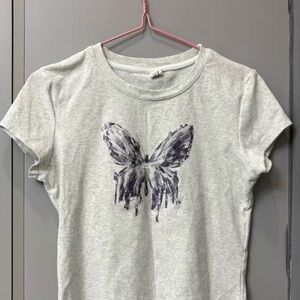 Gray Butterfly Print Women's Top